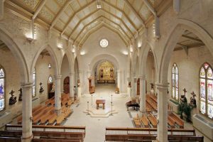 A view of the altar and seating area at San Fernando Cathedral Post-Restoration